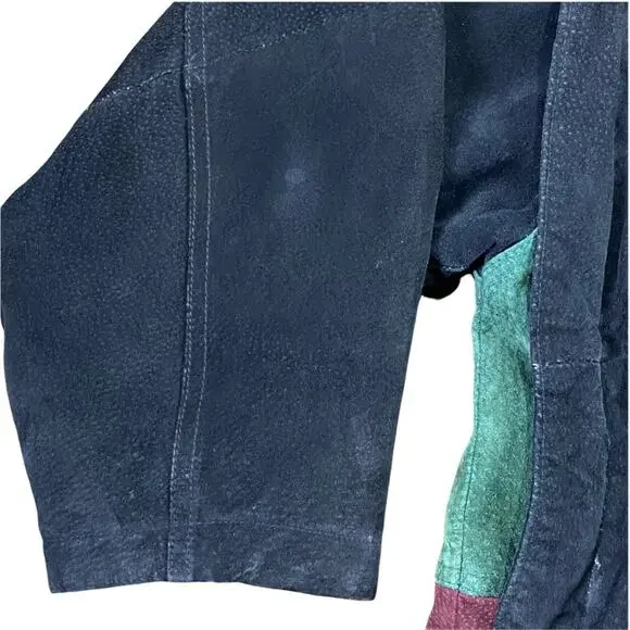 Outbrook Hooded Color Block Suede Coat Jacket Ladies Large Black Green Burgundy - Picture 5 of 16